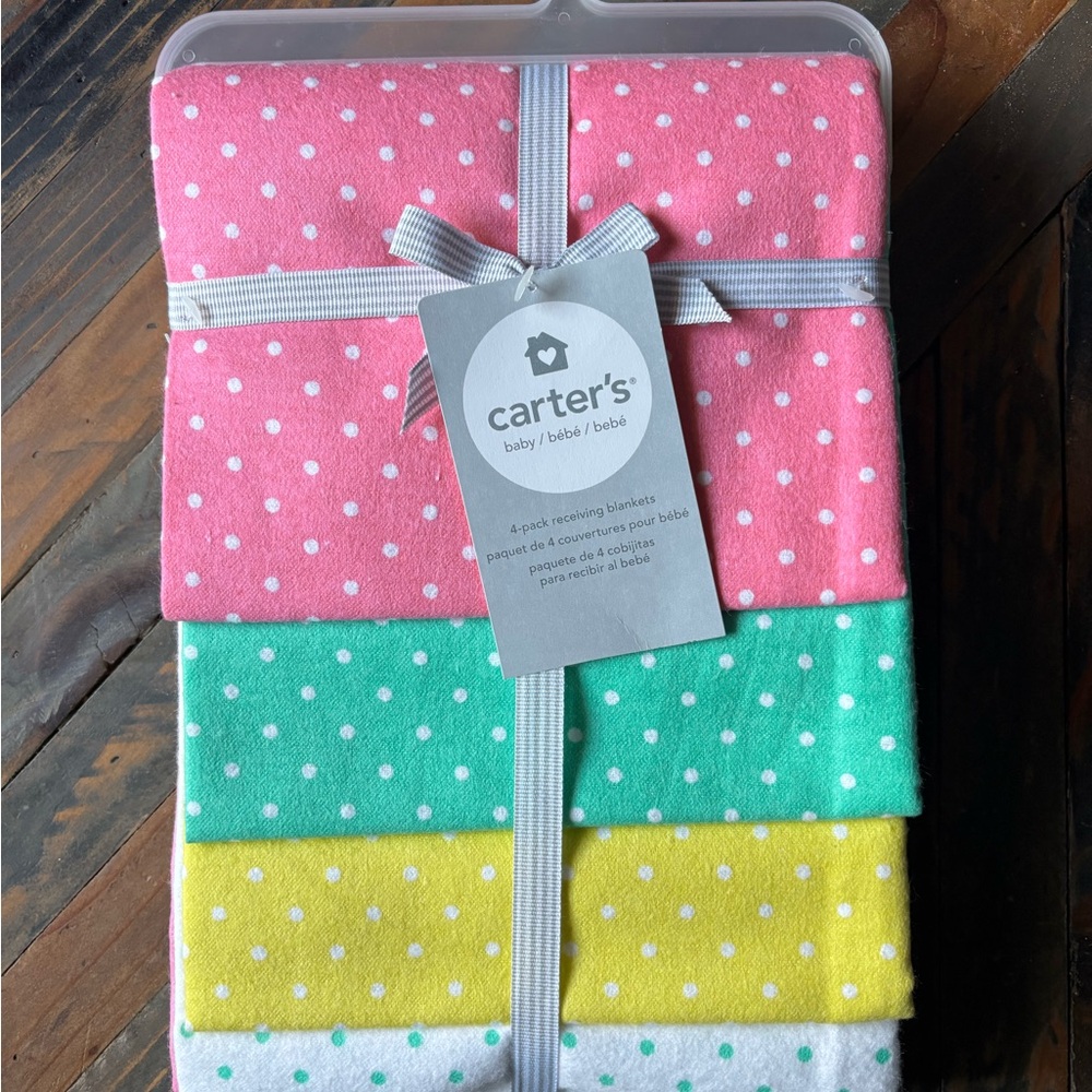 🔹Carter's Colorful Polka Dot Receiving Blankets - Pink, Green, Yellow, White